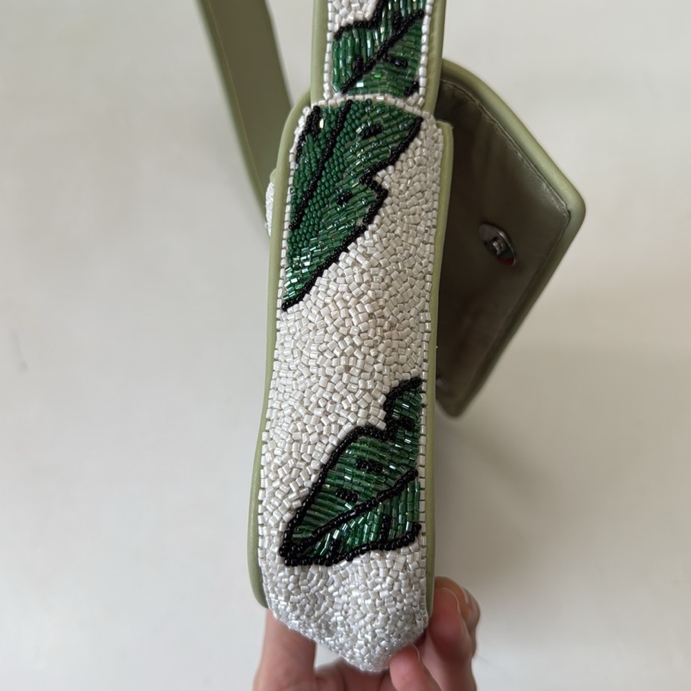 Staud Bird of Paradise Beaded Shoulder Bag Bead White Green Tropical Floral - Picture 11 of 11
